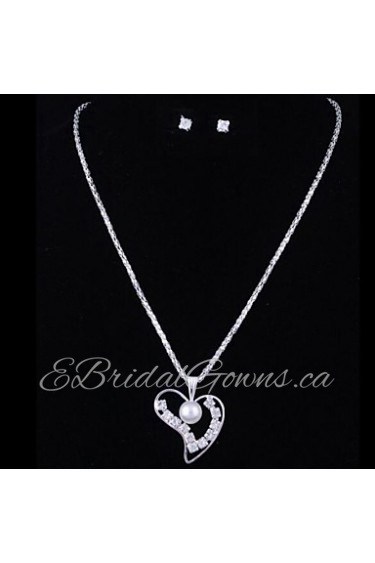 Fashion Pearl Heart Silver Alloy (Includes Necklace&Earrings) Jewelry Set (1 Set)