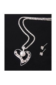 Fashion Pearl Heart Silver Alloy (Includes Necklace&Earrings) Jewelry Set (1 Set)