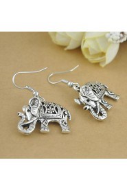 Unique Tibetan Silver Hollow Carved Elephant Dangle Fashion Vintage Earrings