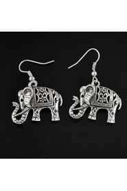 Unique Tibetan Silver Hollow Carved Elephant Dangle Fashion Vintage Earrings