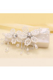 Bride's Flower Shape Pearl Rhinestone Forehead Wedding Comb Headdress 1 PC