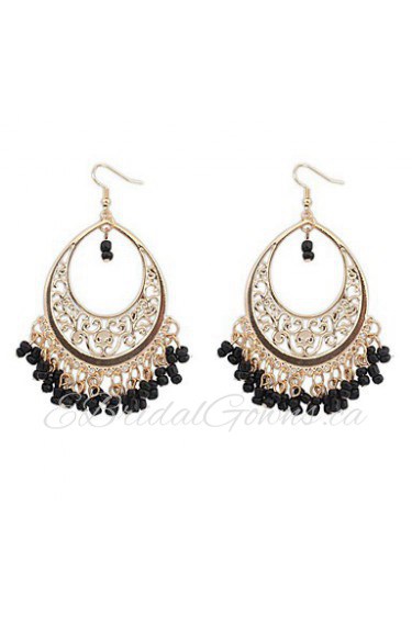 Bohemian Hollow Beads Tassel Grain Trend Pierced Holiday Earrings