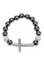 Cross Hematite Diamond Ball Bracelet