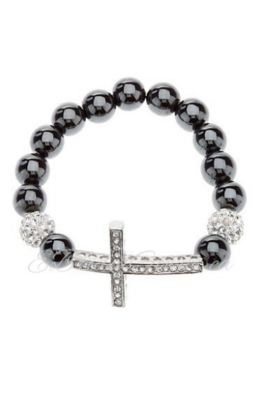 Cross Hematite Diamond Ball Bracelet