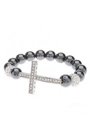 Cross Hematite Diamond Ball Bracelet