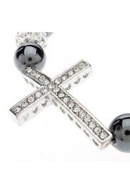 Cross Hematite Diamond Ball Bracelet