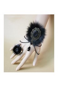 Gothic Black Fox Fur Halloween Bracelet & Ring