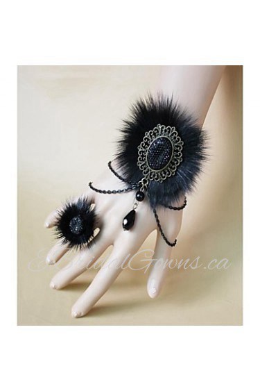 Gothic Black Fox Fur Halloween Bracelet & Ring