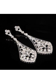 Vintage Women's Silver Crystal long Earring For Birde Wedding