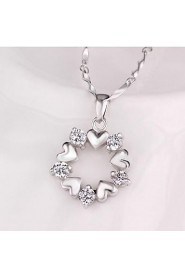 Round Sterling Silver CZ Heart Necklace