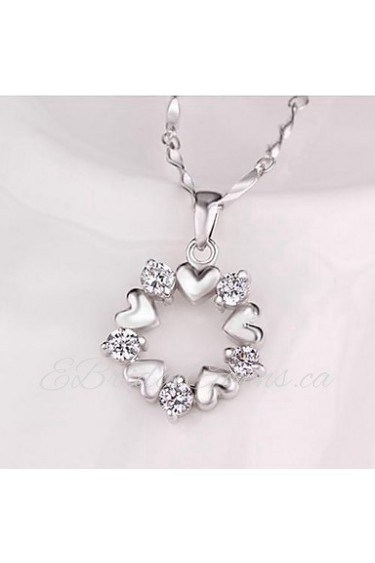 Round Sterling Silver CZ Heart Necklace