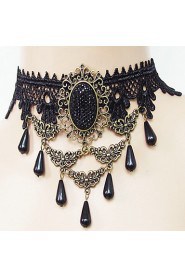 Ladies' Black Lace Alloy With Imitation Pearl Necklace