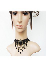 Ladies' Black Lace Alloy With Imitation Pearl Necklace