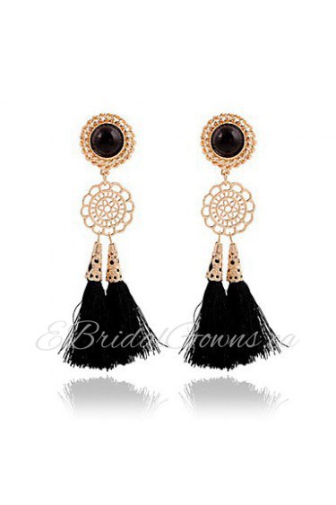 Exaggerated Fashion Long Tassels Flowers Sequins Drop Earrings Bridal Accessories