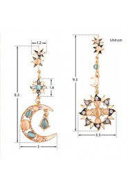 Hyperbole Personality Sun Moon Asymmetric Gemstone Inlay Earrings