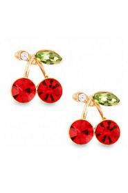 Personality Hollow Out Cherry Red Ruby Stud Earrings