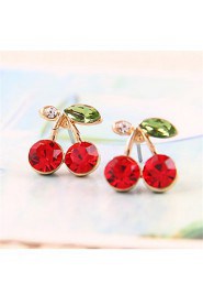 Personality Hollow Out Cherry Red Ruby Stud Earrings