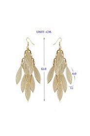 Exaggeration Personality Golden Willow Leaf Shape Sequined Tassels Earrings