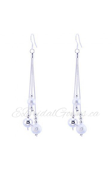 925 Silver Plating European Style Fashion Silver Dull Polish Globule Drop Earrings