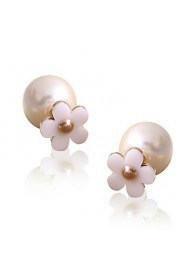 Personality Lovely Gorgeous Pearl Lady Star Flowers Both Sides Stud Earrings