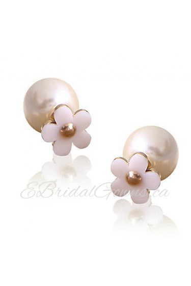 Personality Lovely Gorgeous Pearl Lady Star Flowers Both Sides Stud Earrings