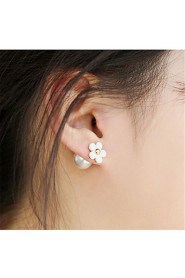 Personality Lovely Gorgeous Pearl Lady Star Flowers Both Sides Stud Earrings