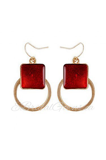 Classic Sweet Auger National Wind Drip Hollow Circles Vintage Red Gem Earrings