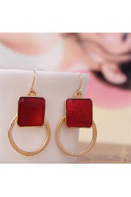 Classic Sweet Auger National Wind Drip Hollow Circles Vintage Red Gem Earrings