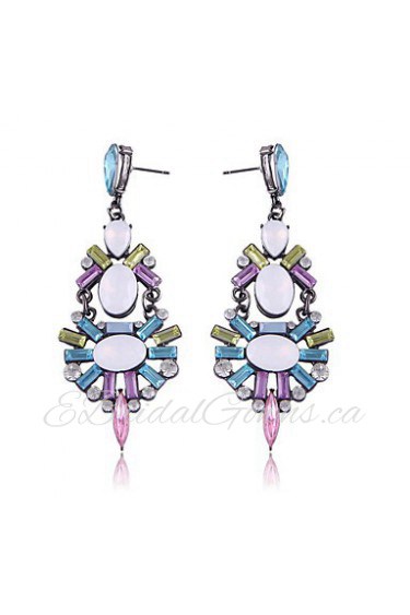 Personality Multicolored Gemstone Color Bohemia Awl Shape Earrings