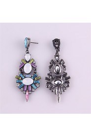 Personality Multicolored Gemstone Color Bohemia Awl Shape Earrings