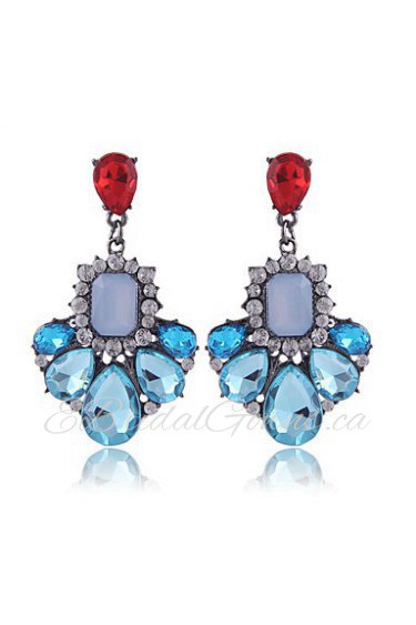 Personality Red White Blue Color Crystal Seaside Resort Style Earrings