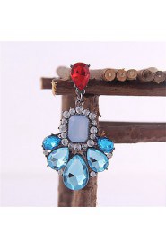 Personality Red White Blue Color Crystal Seaside Resort Style Earrings