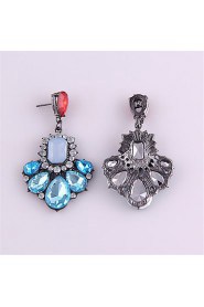 Personality Red White Blue Color Crystal Seaside Resort Style Earrings