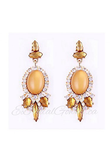 Personality Four Color Big Stones Vintage Red Gem Long Section Earrings