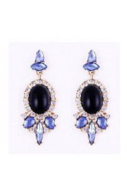 Personality Four Color Big Stones Vintage Red Gem Long Section Earrings