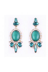 Personality Four Color Big Stones Vintage Red Gem Long Section Earrings