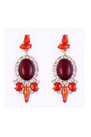 Personality Four Color Big Stones Vintage Red Gem Long Section Earrings