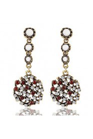 Vintage Round Mosaic Color Rhinestones Long Section Earrings