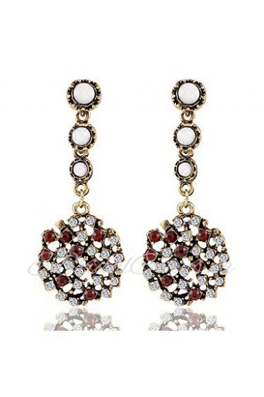 Vintage Round Mosaic Color Rhinestones Long Section Earrings