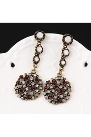 Vintage Round Mosaic Color Rhinestones Long Section Earrings