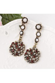 Vintage Round Mosaic Color Rhinestones Long Section Earrings