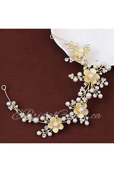 Lady's Baroque Style Gold Leaf Olive Crystal Pearl Headband Forehead Hair Jewelry for Wedding Party (Length:28cm)