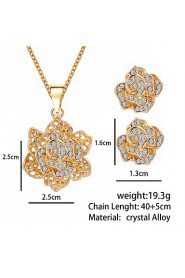 Fashion Temperament Roses Inlaid Rhinestones Necklace Earring Luxury Gold Jewelry Sets