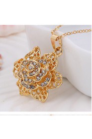 Fashion Temperament Roses Inlaid Rhinestones Necklace Earring Luxury Gold Jewelry Sets