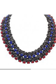 Luxury colored crystal gem multilayer woven short clavicle necklace