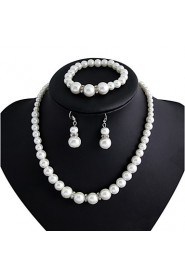 Women's Silver Imitation Pearl Wedding Party Jewelry include Necklace & Earrings & Bracelet