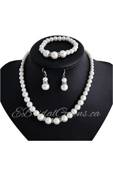 Women's Silver Imitation Pearl Wedding Party Jewelry include Necklace & Earrings & Bracelet