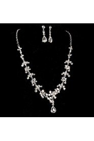 Women's Silver Crystal Wedding Party Jewelry include Necklace & Earrings