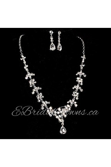 Women's Silver Crystal Wedding Party Jewelry include Necklace & Earrings