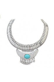 Crescent Exaggerated Crude Chain Necklace Inlaid Turquoise Jewelry National Wind